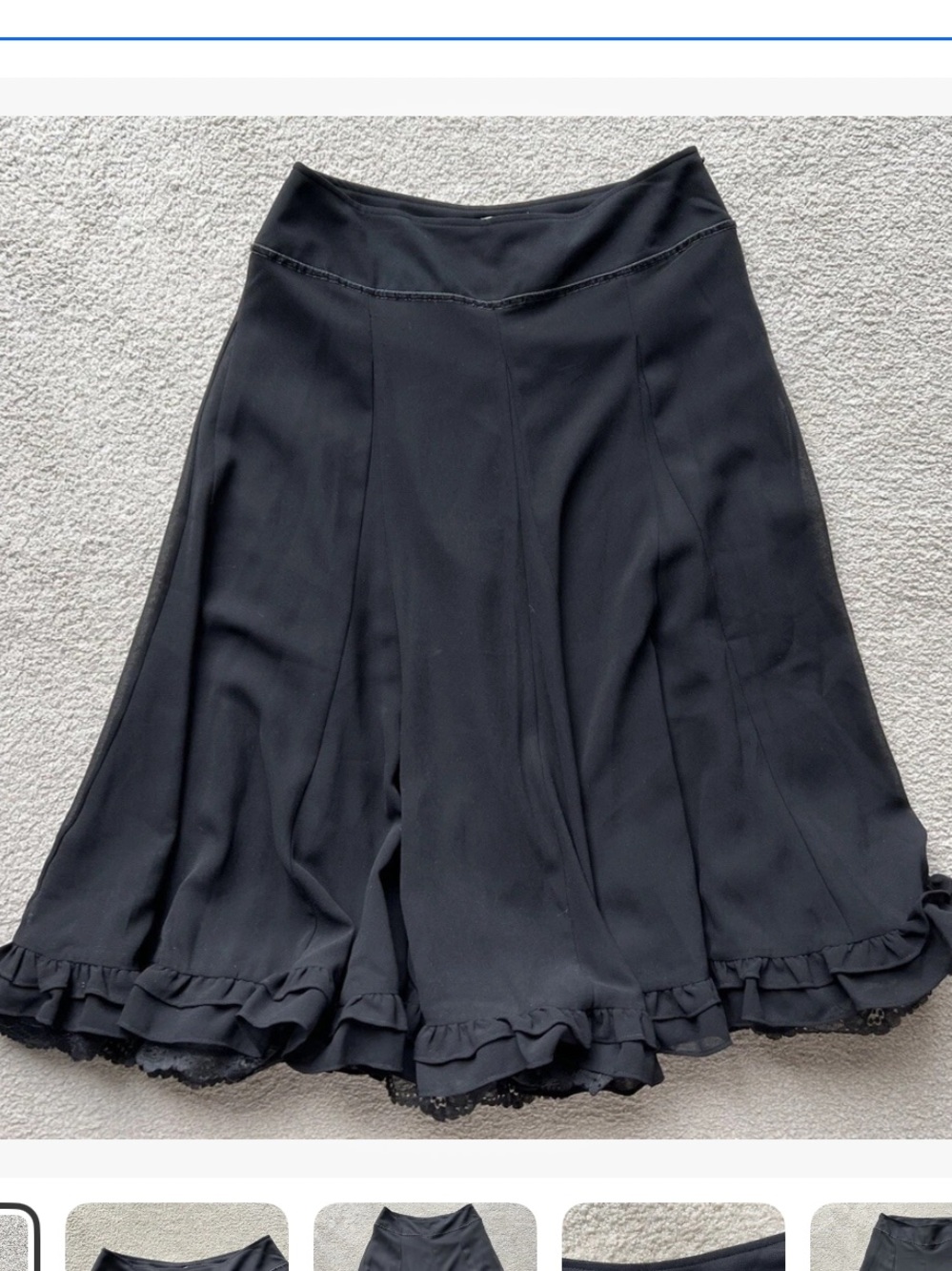 Vintage EMMA JAMES BLACK RUFFLE Lace Trim A Line Flare Circle SKIRT 6 PETITE 6P